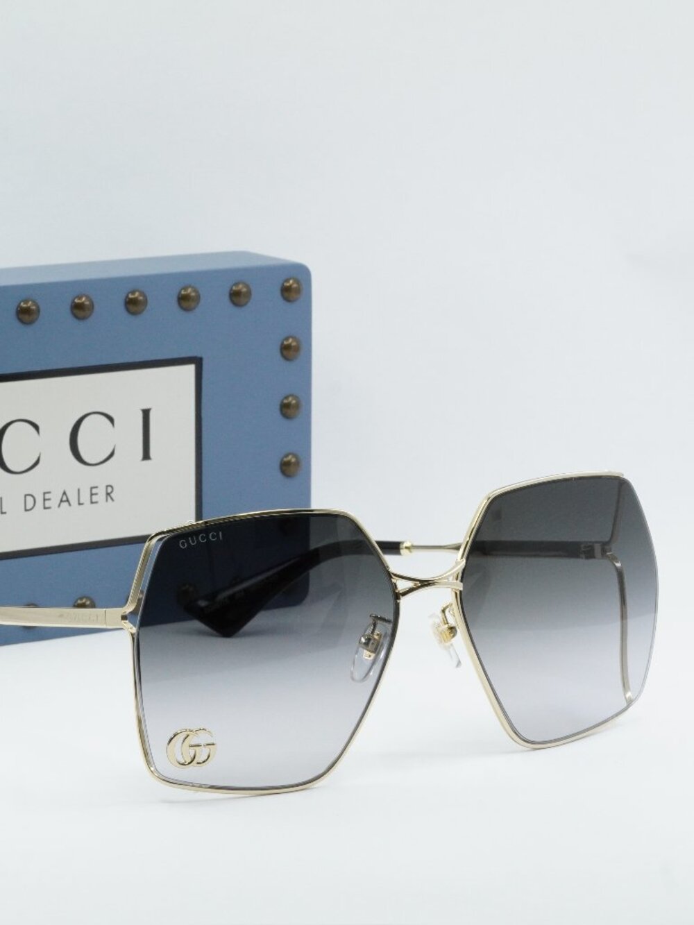 Gucci GG0817S 006 Geometric Sunglasses - Gold / Grey